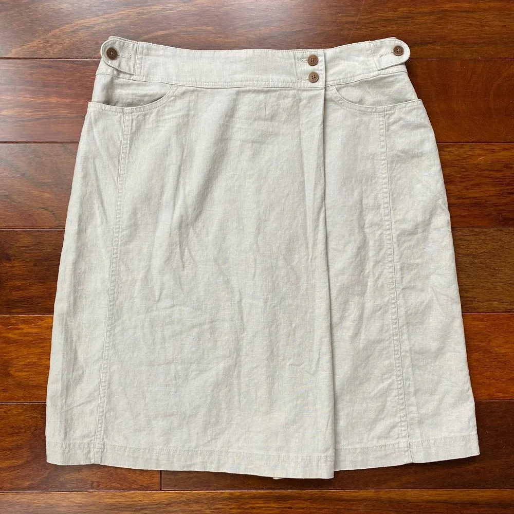Woolrich Linen Cotton Blend Kayla Skirt Wrap Style Dark Stone Size 12 Preppy - Picture 1 of 11